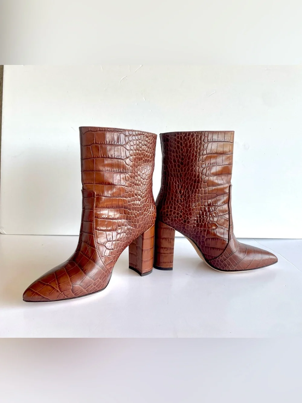 Paris Texas Brown Croc-Embossed Pointed-Toe Ankle Boots
